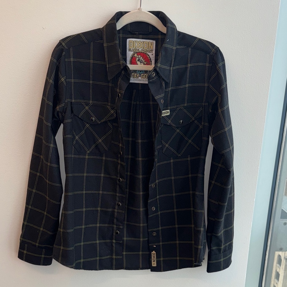 DIXXON Black Gold Plaid Flannel Shirt Pearl Snaps Size M
